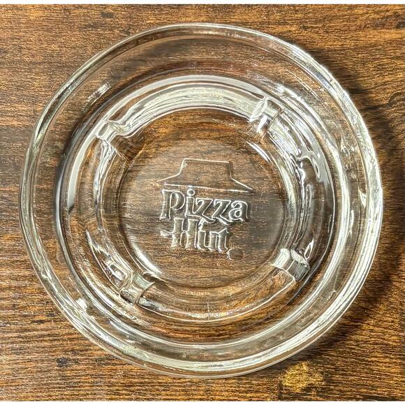 Vintage Pizza Hut Clear Glass Ashtray Roof Embossed Logo Clear 5” - Picture 1 of 8